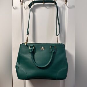 Tory Burch Large Robinson Green Double Zip Tote
